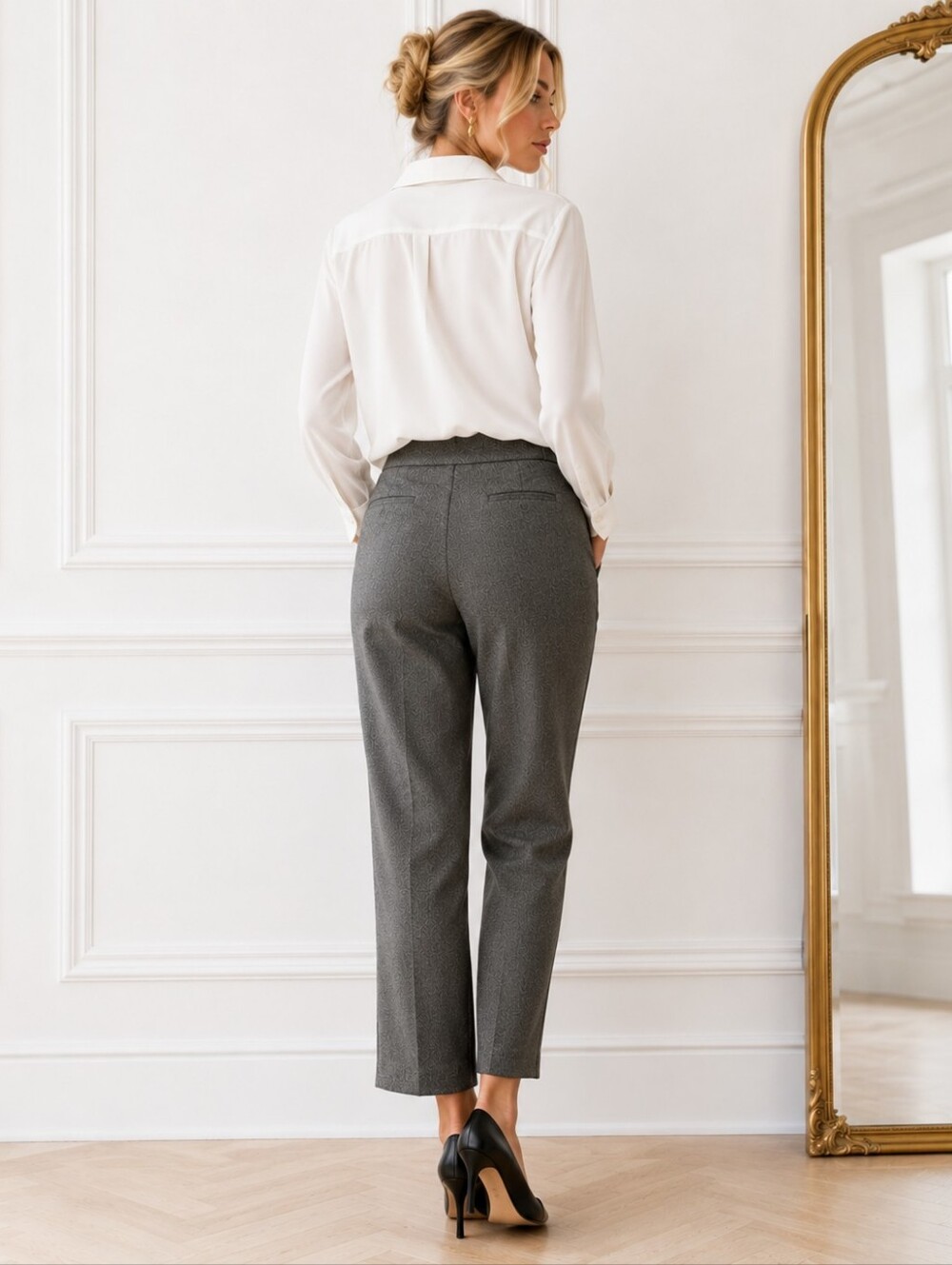 LOFT "Julie" Straight Leg Trousers ā Gray Textured Career Pants | Size 4 - Picture 2 of 9